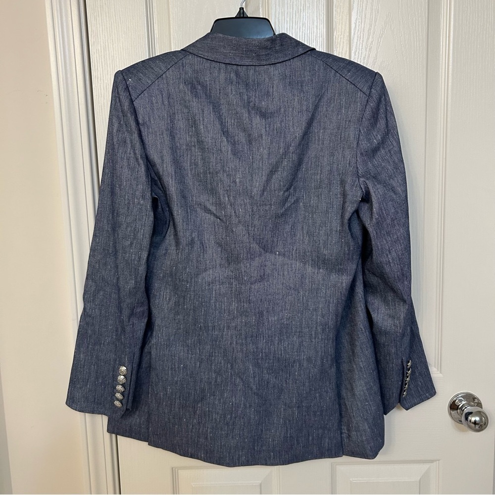 Veronica Beard Dale Linen Blend Dickey Jacket in Blue Melange Size 12 - Picture 12 of 15